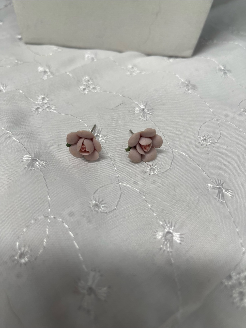 Vintage Delicate Poly-Clay Pink Rose Stud Earrings